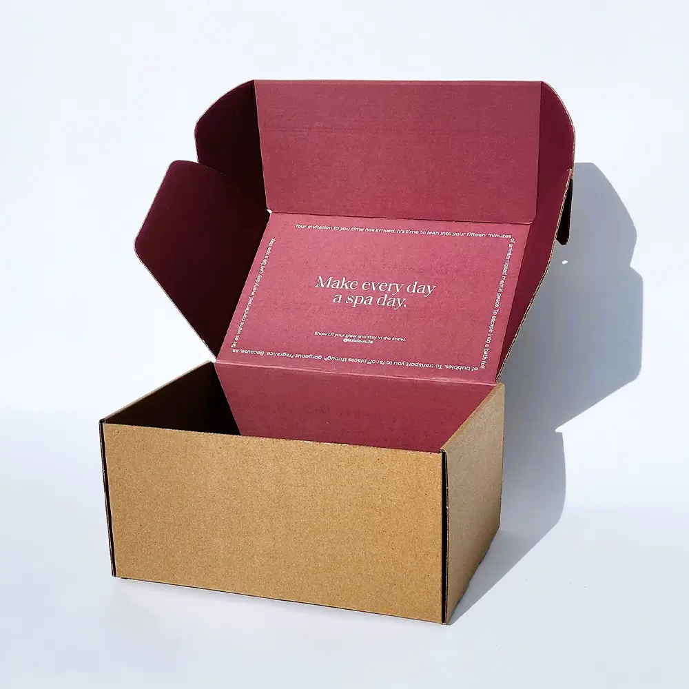 Inside of Custom printed shipping box with brand message/